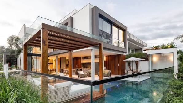 Modern villa with a poolside outdoor living area